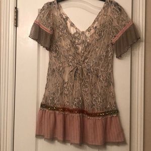 Free People lace/Sheer Embellished Top